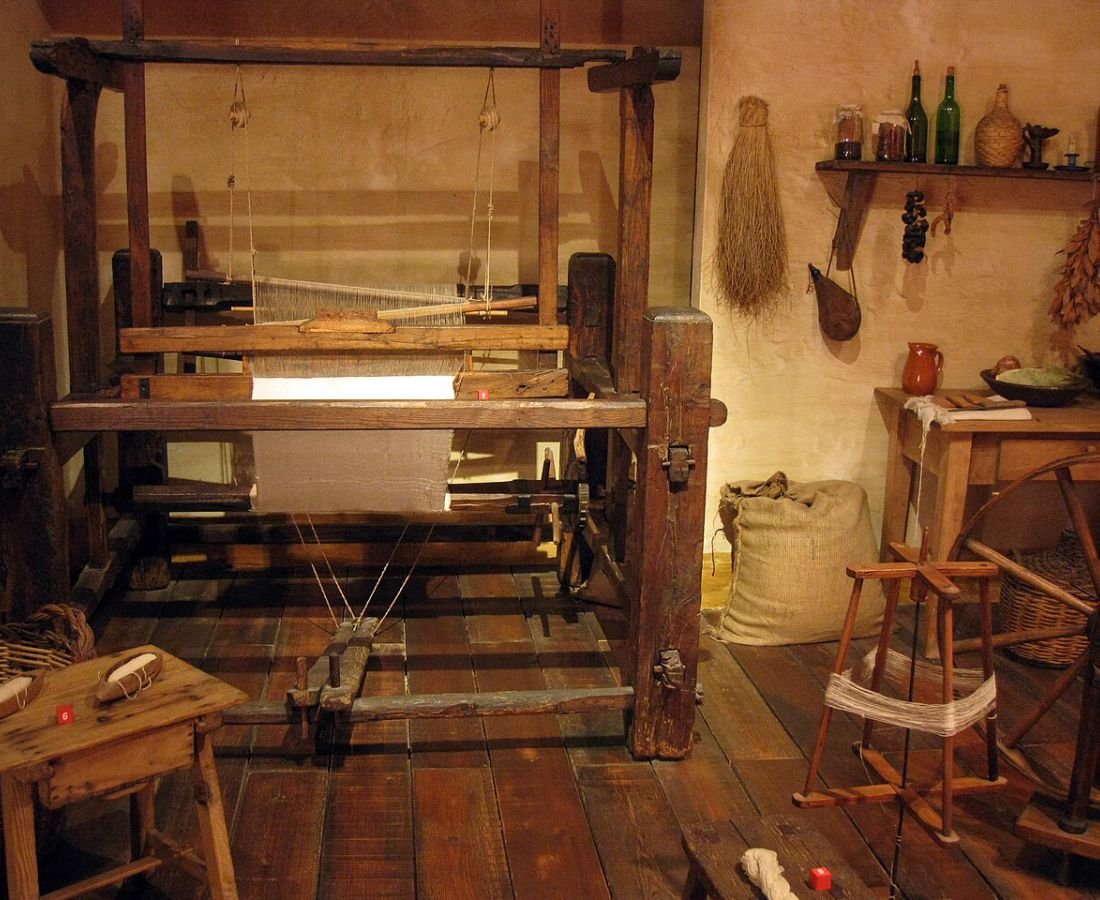 Fabric being woven on a loom